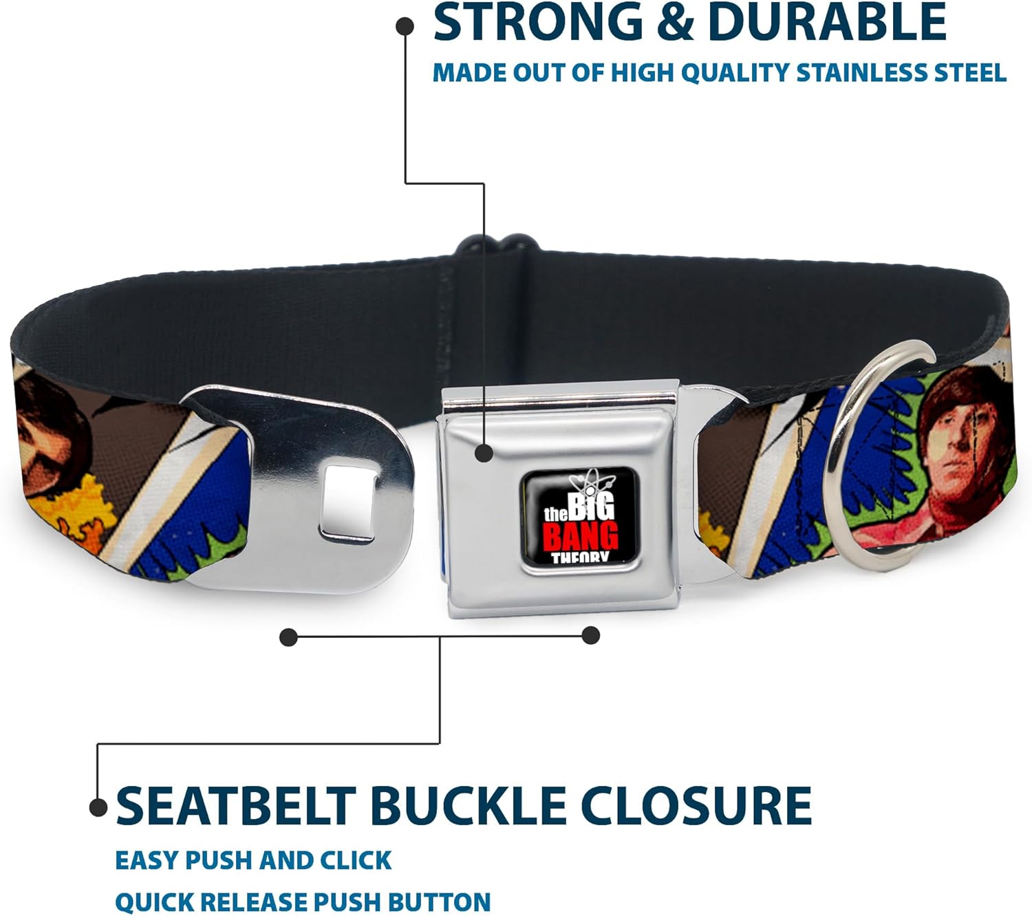 Dog Collar Seatbelt Buckle The Big Bang Theory Comic Strip 9 to 15 Inches 1.0 Inch Wide