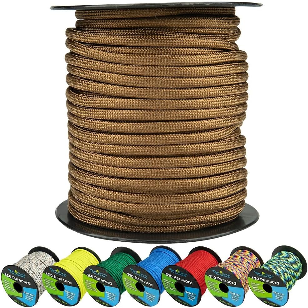 West Coast Paracord 550lb Paracord Spools – 7 Strand Type III Tactical Parachute Cord for Hiking, Camping, and Fishing – Coyote Brown (50 ft)