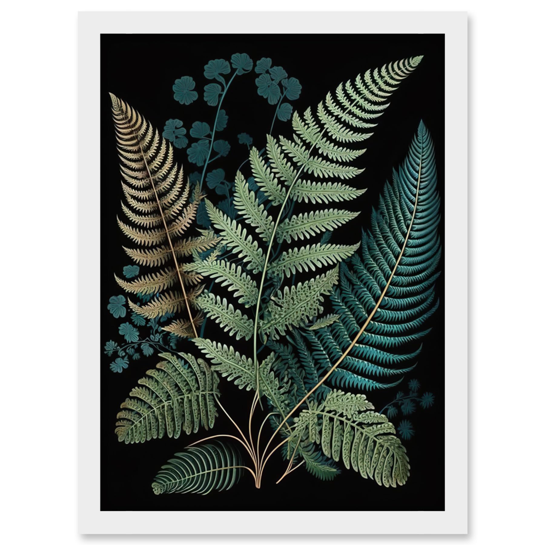 Artery8 Detailed Leaves Fern Fronds Botanical Illustration Artwork Framed Wall Art Print A4