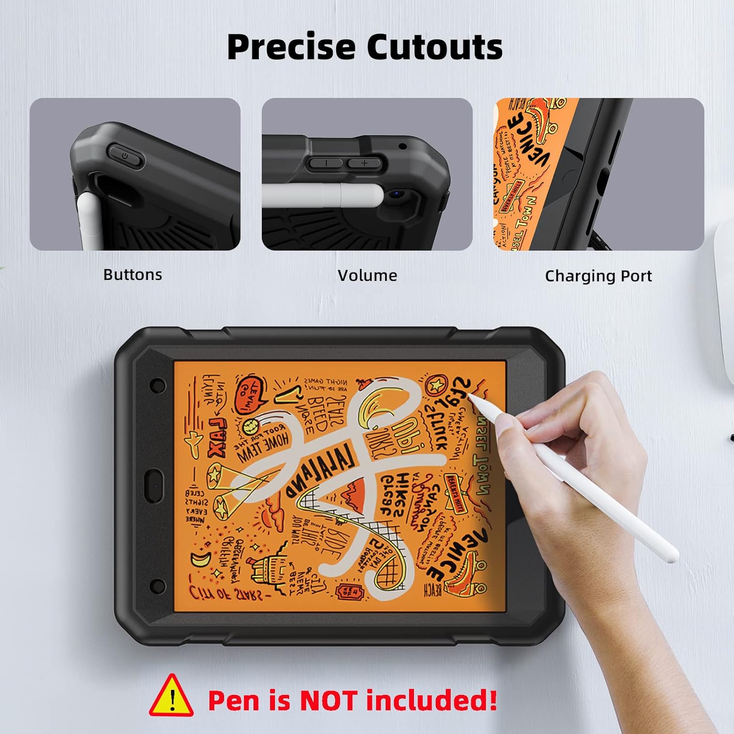 TSQQST iPad mini 4/5 Case with Glass Screen Protector for Kids | iPad mini 5th Generation Case with Pencil Holder Stand | Shockproof Rugged Protective Case for iPad mini 5/4 7.9 Inch | Black - Image 5