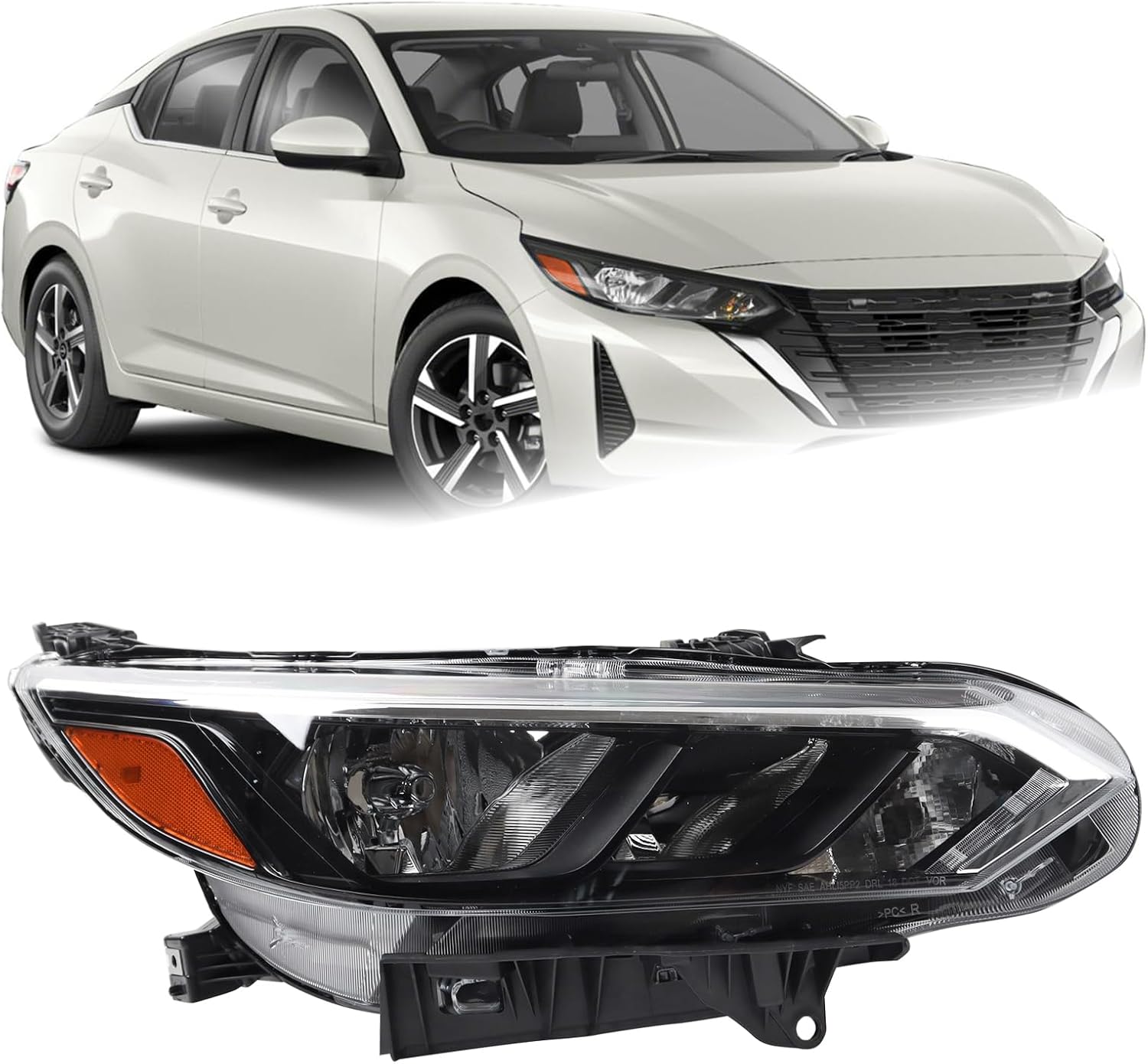 rh halogen headlight fit for 2024 2025 nissan sentra s/sv headlamp assembly right passenger side w/o bulbs ni2503302 26010-6ly0a 260106ly0a halogen s/sv right passenger