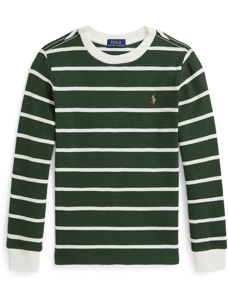 Black Polo Ralph Lauren Striped Waffle Cotton Long Sleeve Tee (Toddler/Little Kid)