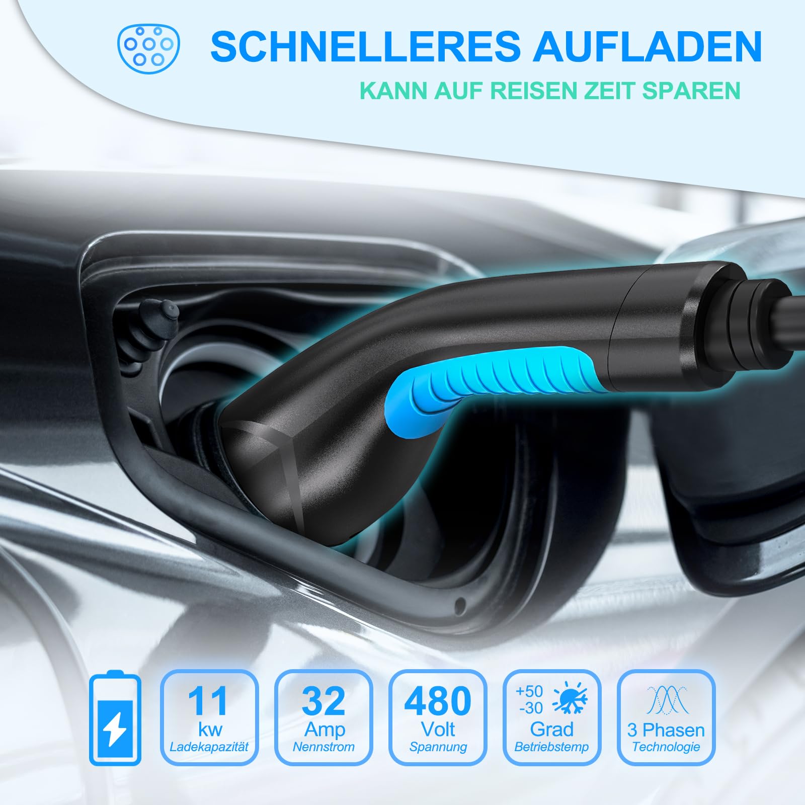 Typ 2 Ladekabel, 6m 16A 3 Phasig Typ 2 Ladekabel 11kW mit Tasche für EV Elektroautos-Ladekabel Typ 2 für E Auto EV/PHEV-Ladekabel E Auto- Ladekabel Elektroauto Typ 2 kompatibel mit jedem Elektroauto