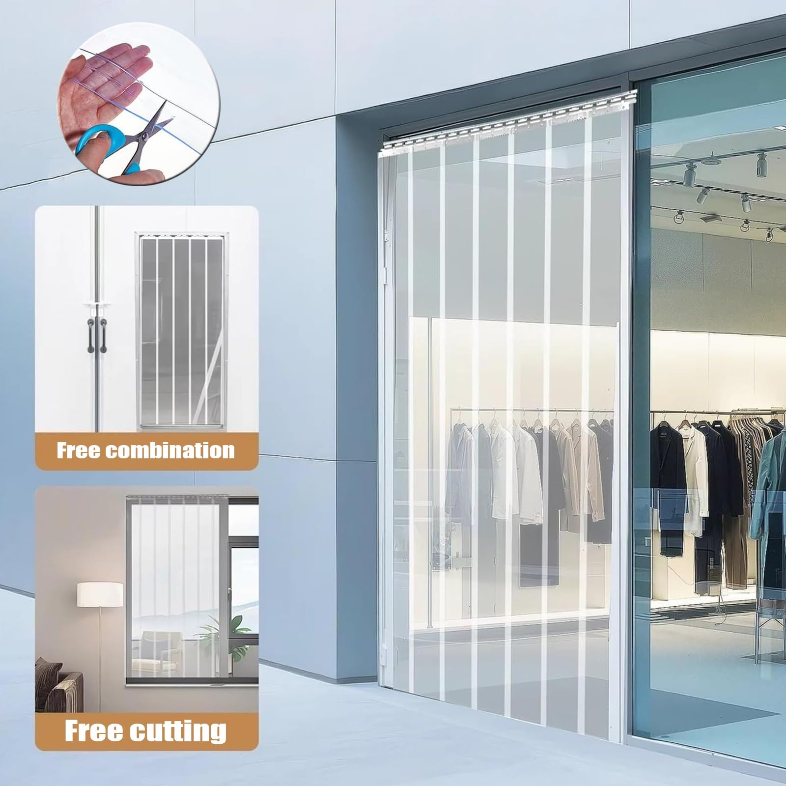Kit di tende in PVC trasparente, da appendere al congelatore, tenda industriale impermeabile per celle frigorifere, magazzini e supermercati (larghezza 150 x altezza 200 cm)