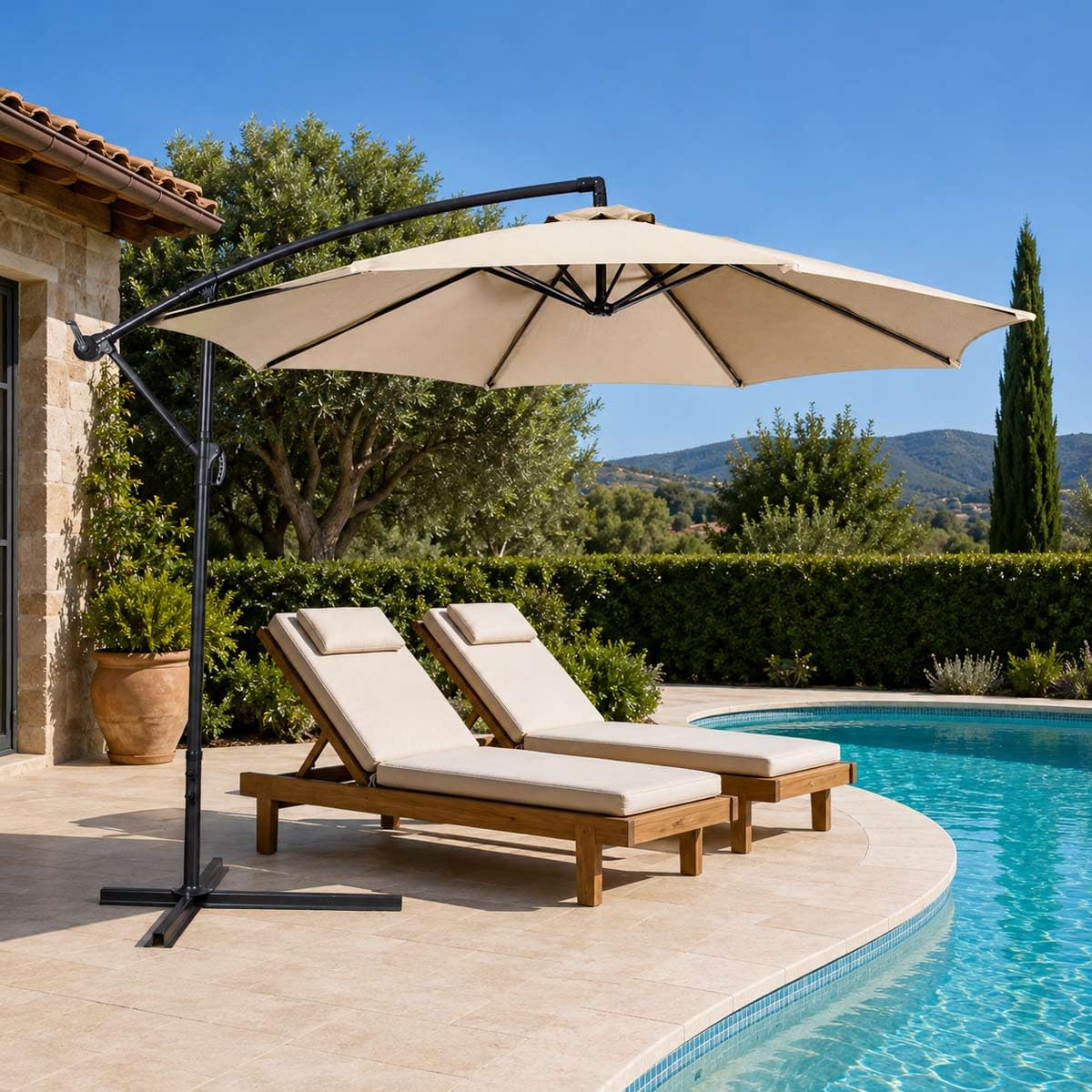 Yellowshop | Ombrellone Da Giardino colori vari Ø mt. 3X3 Decentrato In Acciaio, Parasole Laterale Arredo Piscina, Gazebo, Terrazze, Bar, Hotel, Balconi