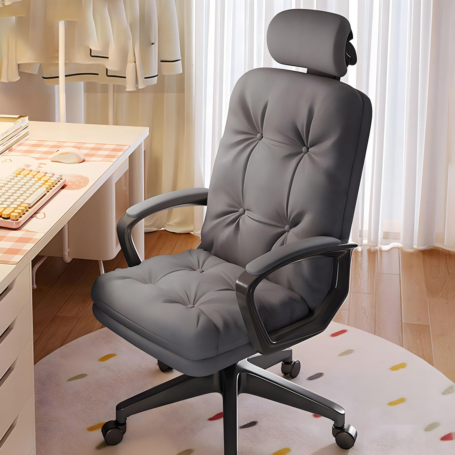 Modern - Fabric 丸みのある ベロア調 デスクチェア – KANADEMONO 未