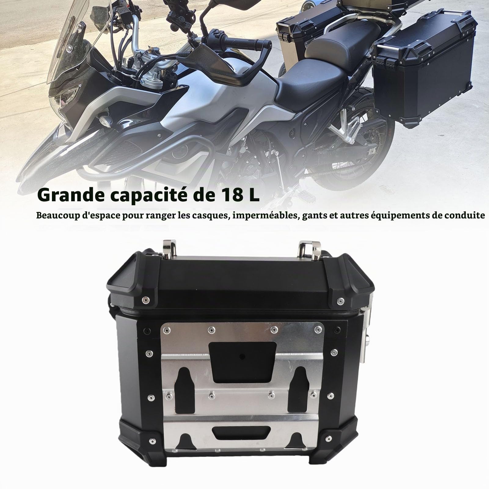 Valise Latérale de Moto 18l, Boîte de Selle Rigide en Alliage D'aluminium avec Serrure de sécurité et Poignée pour Bagages de Casque (BLACK)
