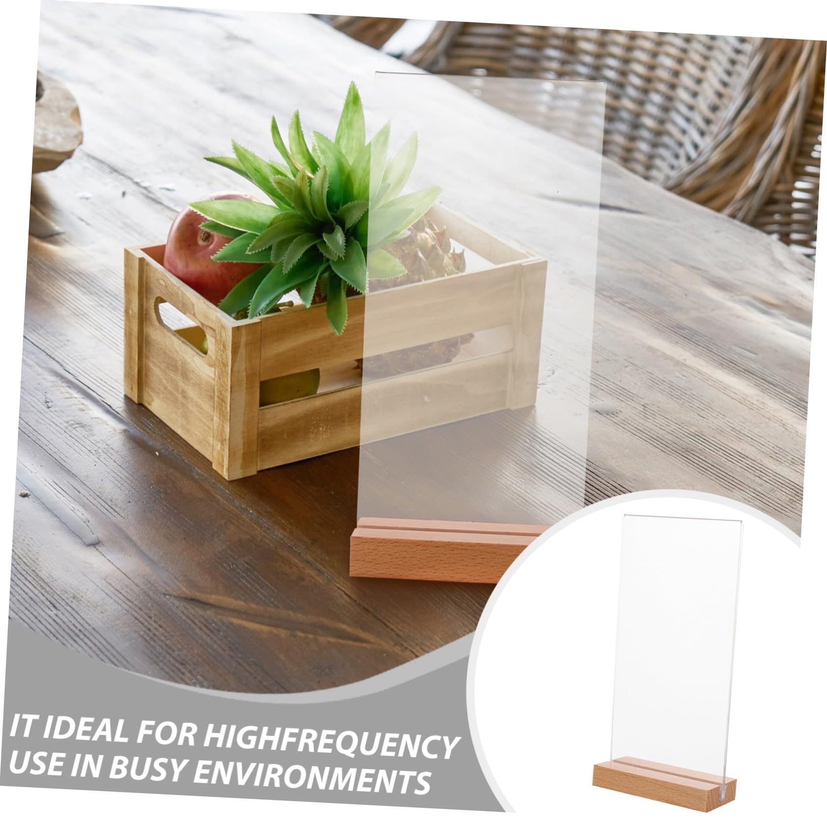 DOITOOL 5 piezas Soporte Acrílico Transparente con Base de Madera para Menú Expositor de Mesa Doble Cara Forma T Pack de Unidades para Restaurantes Bodas y Oficinas