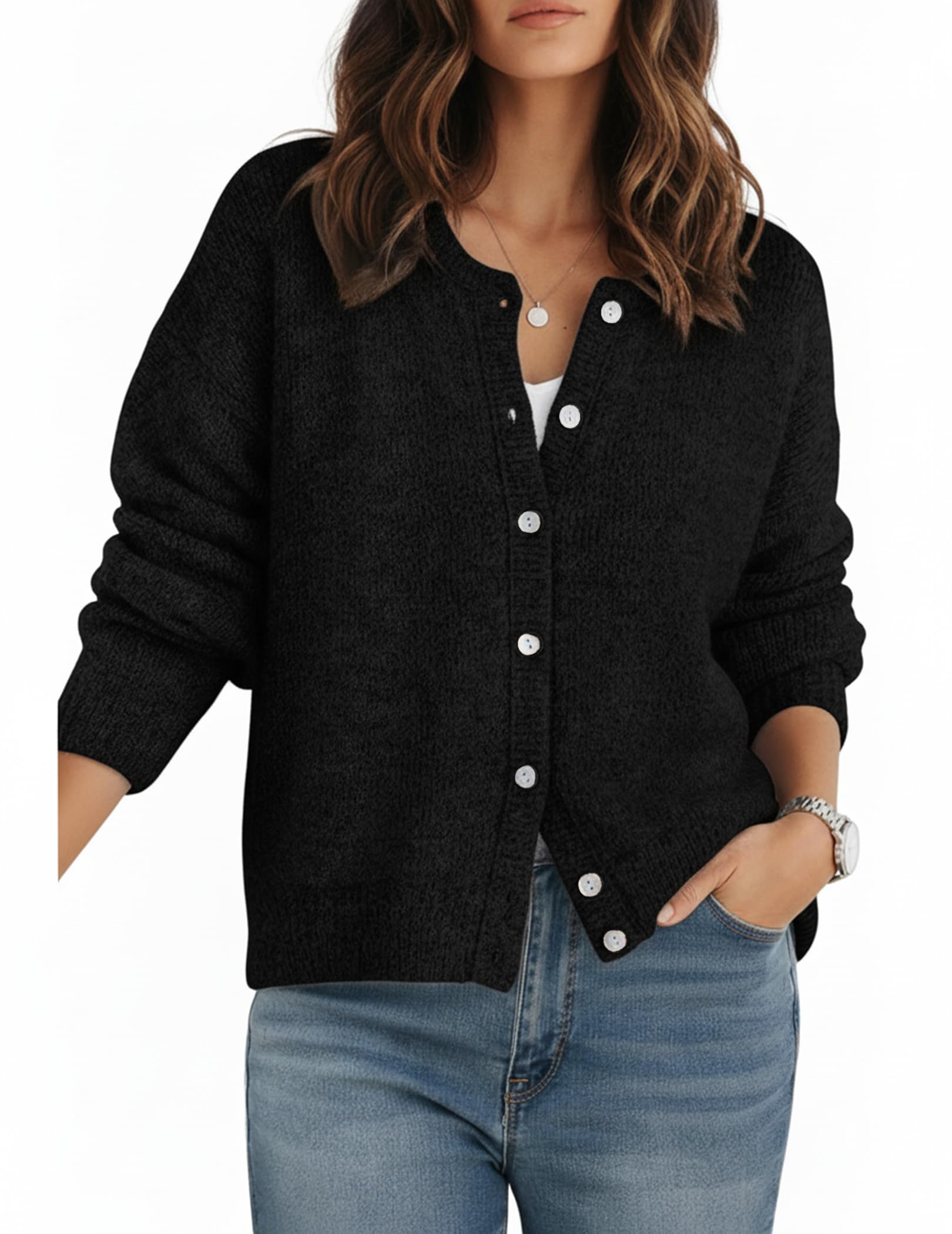 Womens Cardigan Sweaters Chunky Button Down Knit Sweater Open Front Crewneck Loose Coat 2025 Trendy Fall Winter