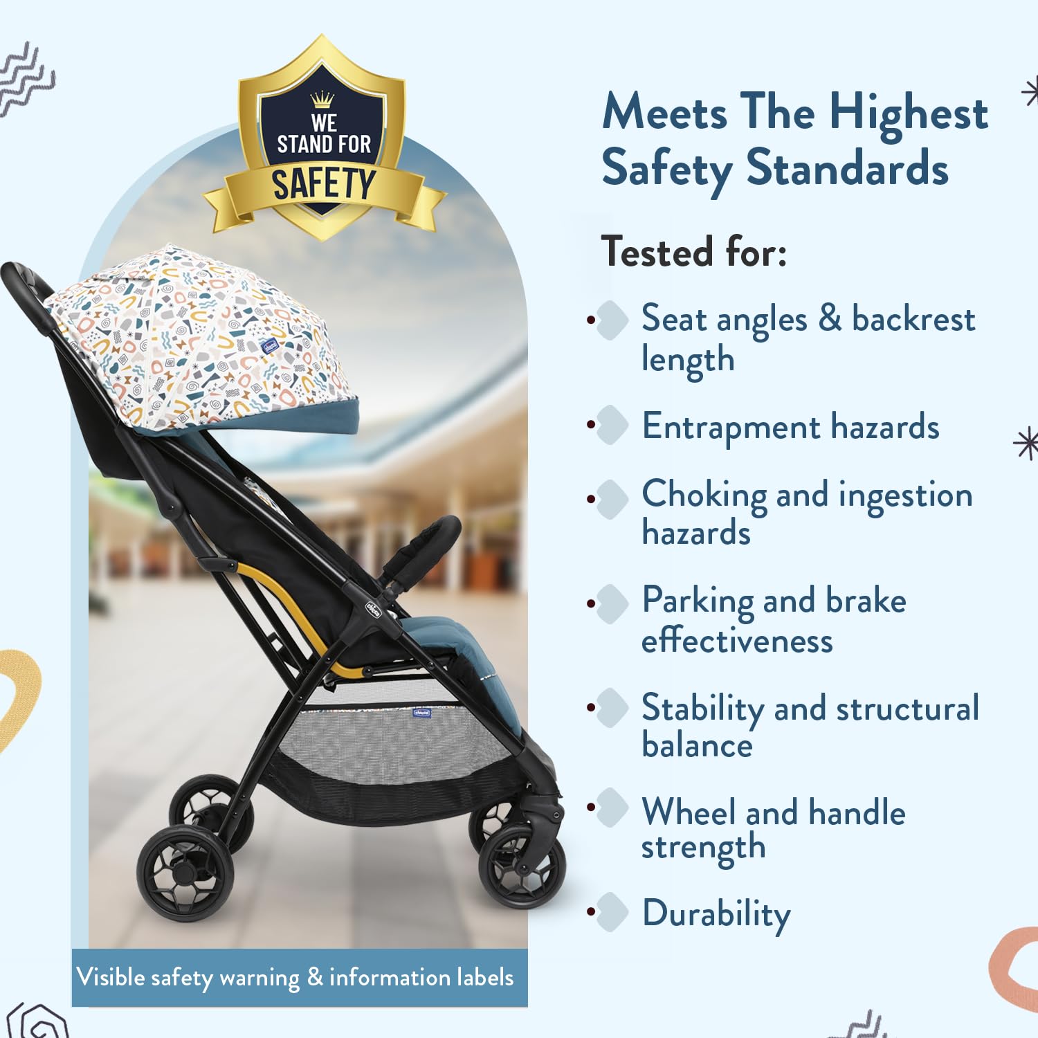 Chicco Glee Teal I Compact Easy Foldable Baby Stroller Pram I with Soft Padded Seats I Canopy and Practical Mesh I 0-5 Years I Window On Canopy - Glee Uneven Teal Stroller 4