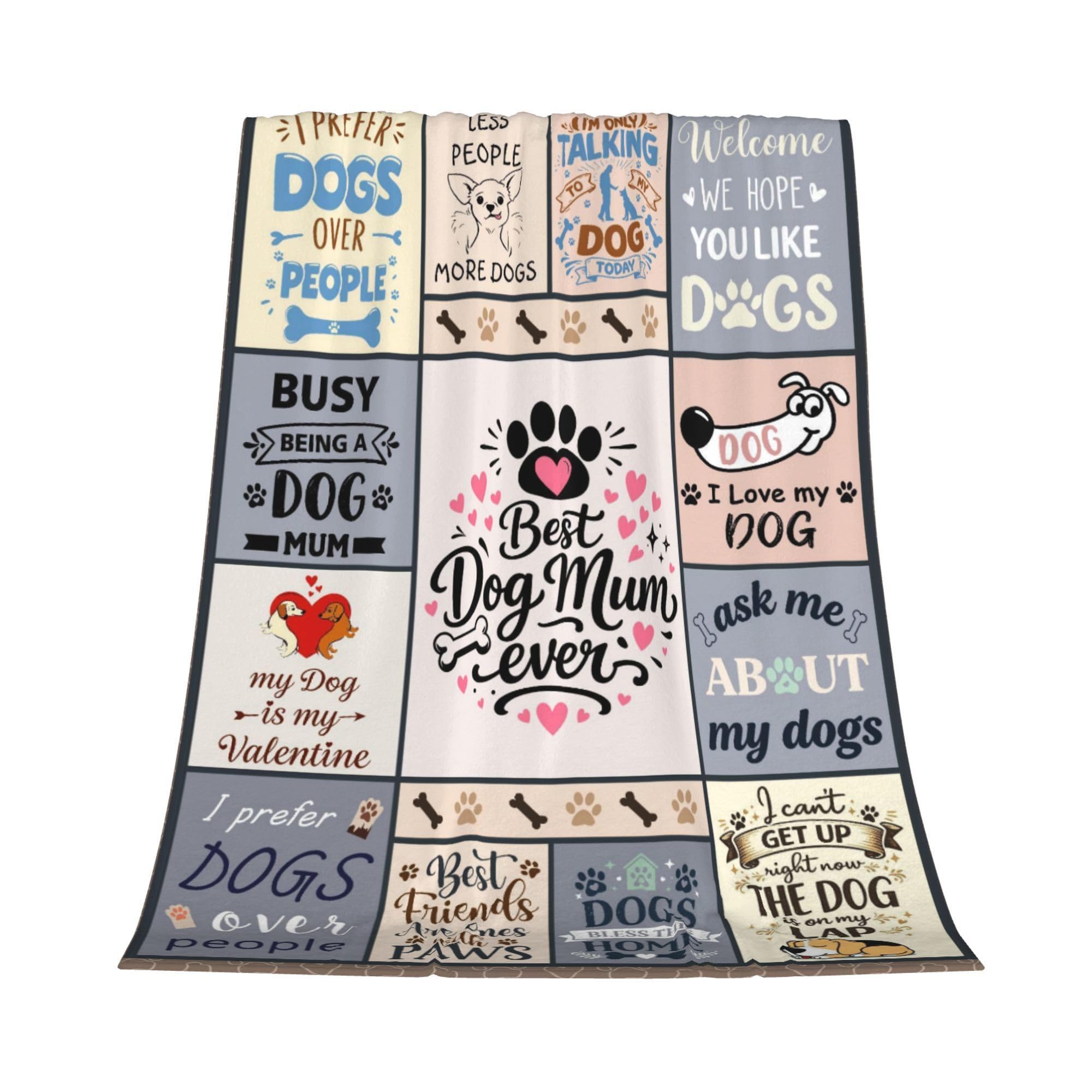 Gelasgo Dog Mum Throw Blanket, Soft Fleece Sofa Blanket for Dog Lovers,100 x 130 cm