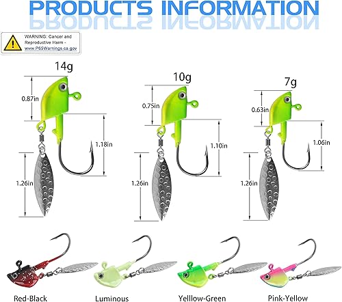 Miniatura 2 de 16 piezas de cabezas de calar de pesca con hoja de sauce Swimbait, gancho debajo de las plantillas giratorias para pesca de lubina, 14 onzas, 38