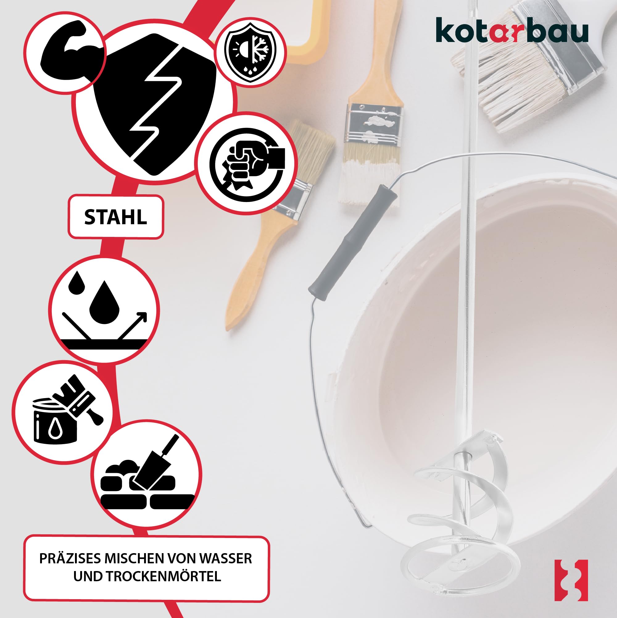 KOTARBAU® Mélangeur de mortier en spirale 80 mm pour ciment, plâtre, couleurs, panier mélangeur en spirale, mélangeur de couleur, batteur de peinture, batteur de plâtre SDS Plus