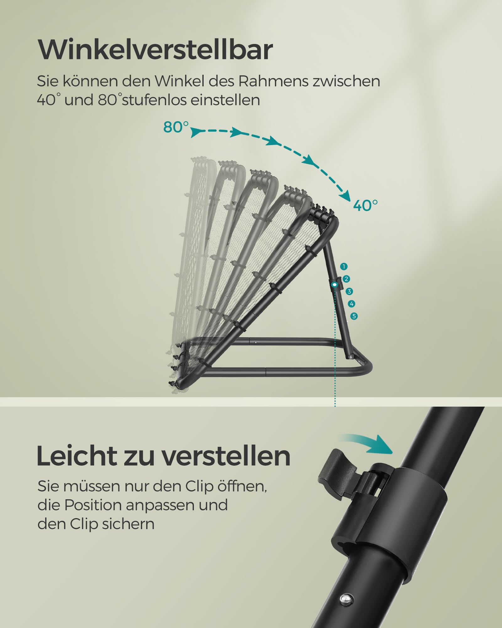 SONGMICS Rebounder für Fußball, Fußballtor Kinder, tragbar, Fußball-Rebounder, mit Stahlrahmen, winkelverstellbar, schneller Aufbau, für Garten, Park, Strand
