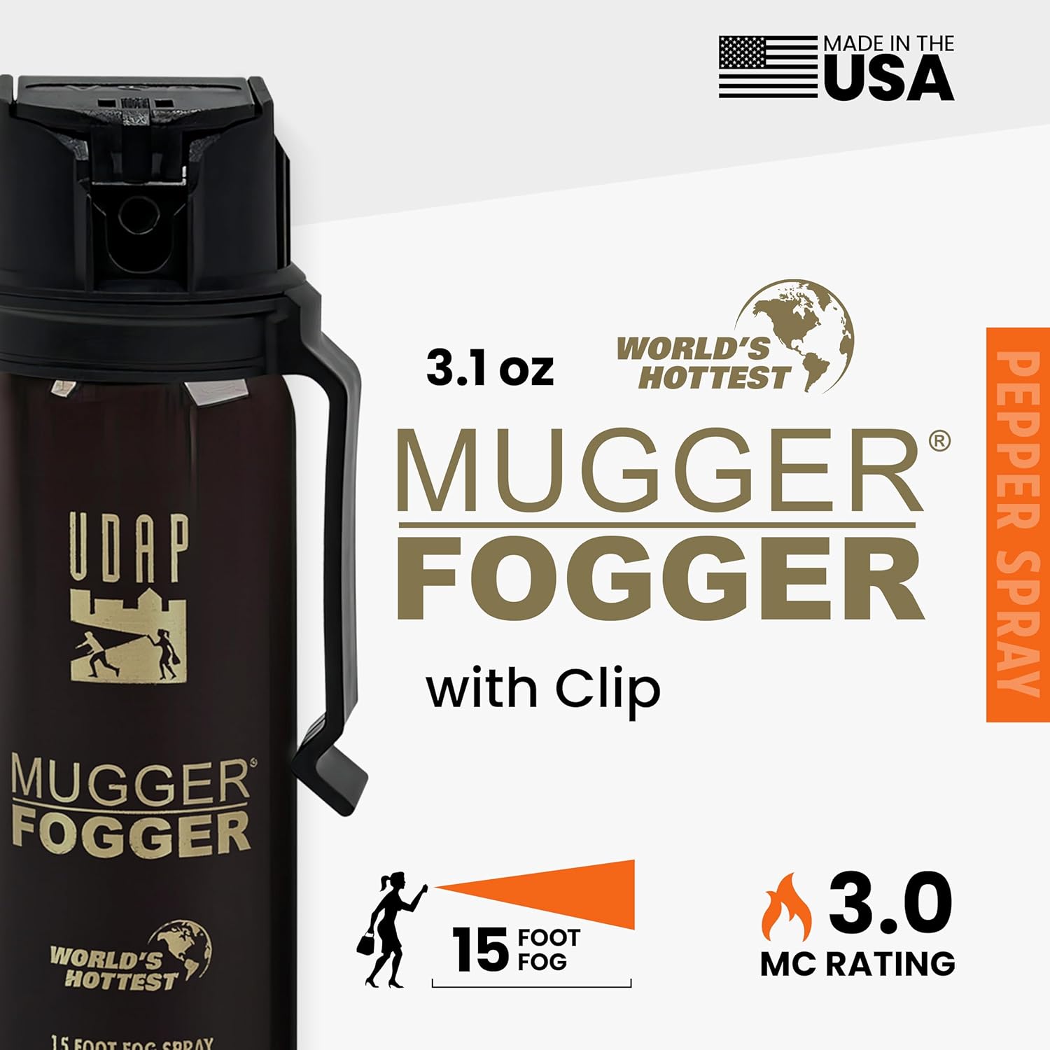 UDAP Pepper Power Jogger Fogger Hot OC Compact Self Defense Pepper Spray with Holster for Women, Men, and Runners, Powerful Blast Pattern
