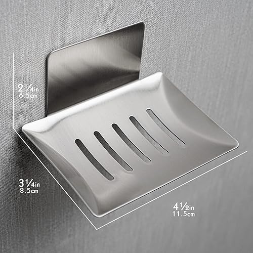Miniatura 2 de Paquete de 2 jaboneras para pared de ducha, soporte de jabón adhesivo de acero inoxidable para baño, soporte de esponja de 5 ranuras para fregadero