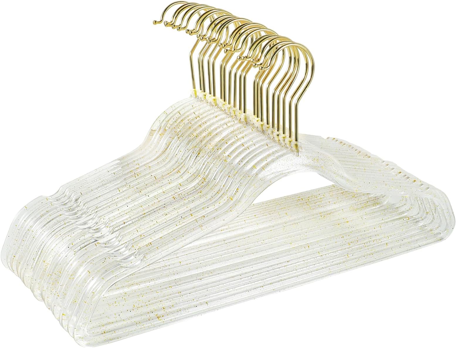 LENDIS Clear Plastic Clothes Hangers 30-Pack - Blue Glitter Anti-Slip - Lightweight, space-saving, great for closet storage, perfect for weddings. (GOLD)