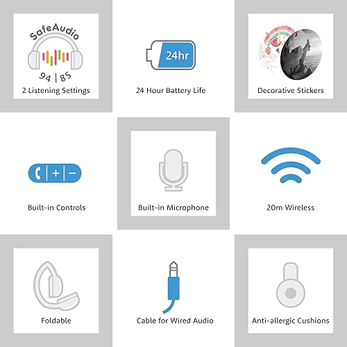 Miniatura 3 de BuddyPhones POP Fun - Auriculares inalámbricos Bluetooth On Ear para niños, limitación de volumen con micrófono integrado para la