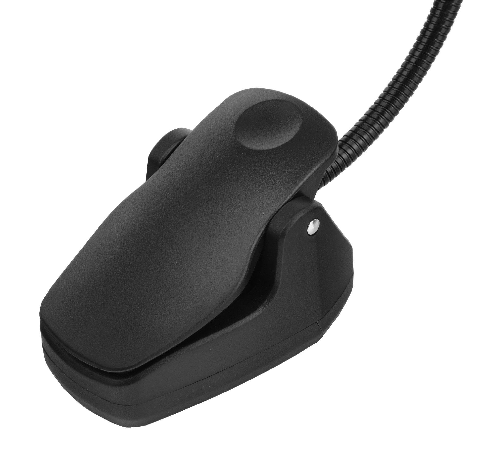 Showlite MSL-20A LED Akku Notenpultleuchte (9 hellen LEDs, zum Anklemmen, 3 Helligkeitsstufen, auch als Standleuchte verwendbar, flexibler Schwanenhals, wiederaufladbarer Li-Ionen Akku) Schwarz
