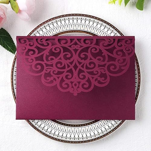 Miniatura 2 de ponatia Bolsillo de invitación de corte láser de 5.12 x 7.2 pulgadas, 20 bolsillos de invitación de boda de triple pliegue de 5 x 7 pulgadas, con