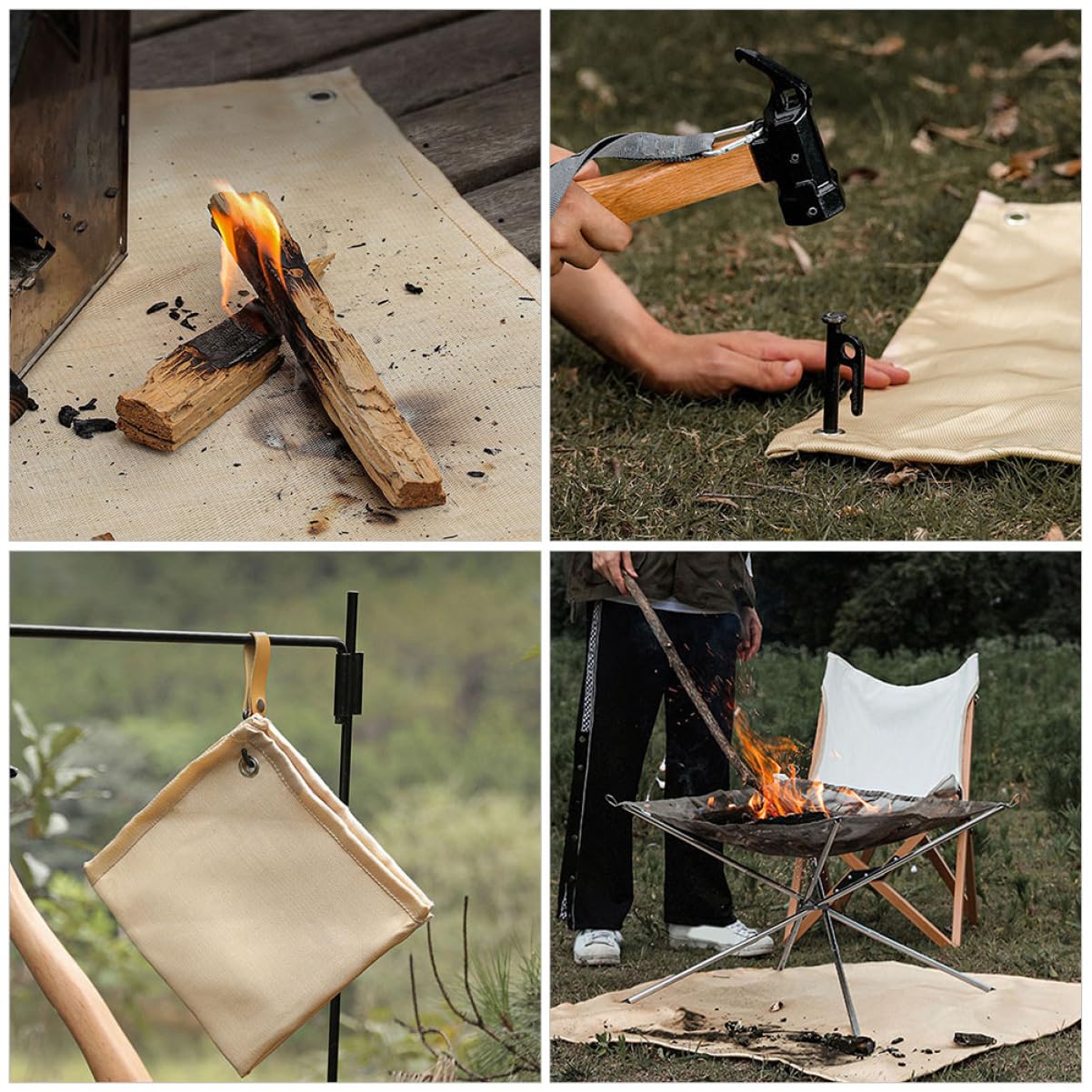 BESPORTBLE 4 Pz Panno ignifugo da Campeggio antincendio Coperta antifiamma Accessori da Campeggio Tavolo da Coperte Tappetino ignifugo per sotto braciere Coperta da falò Fibra di
