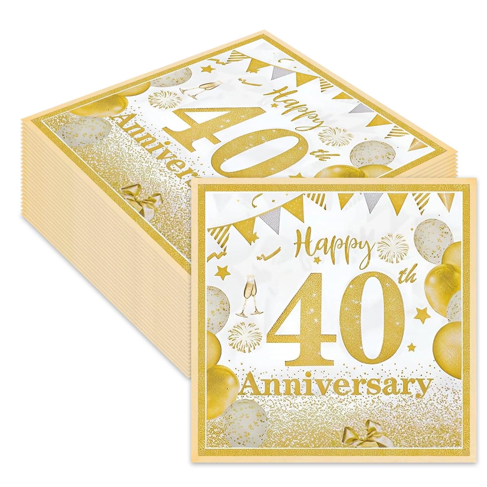 Happy 40th Wedding Anniversary Party Napkins, 40Pcs Gold 40th Birthday Decorations, Disposable Gold 33x33cm Paper Serviettes Napkins for Milestone Anniversary Celebration Decorations