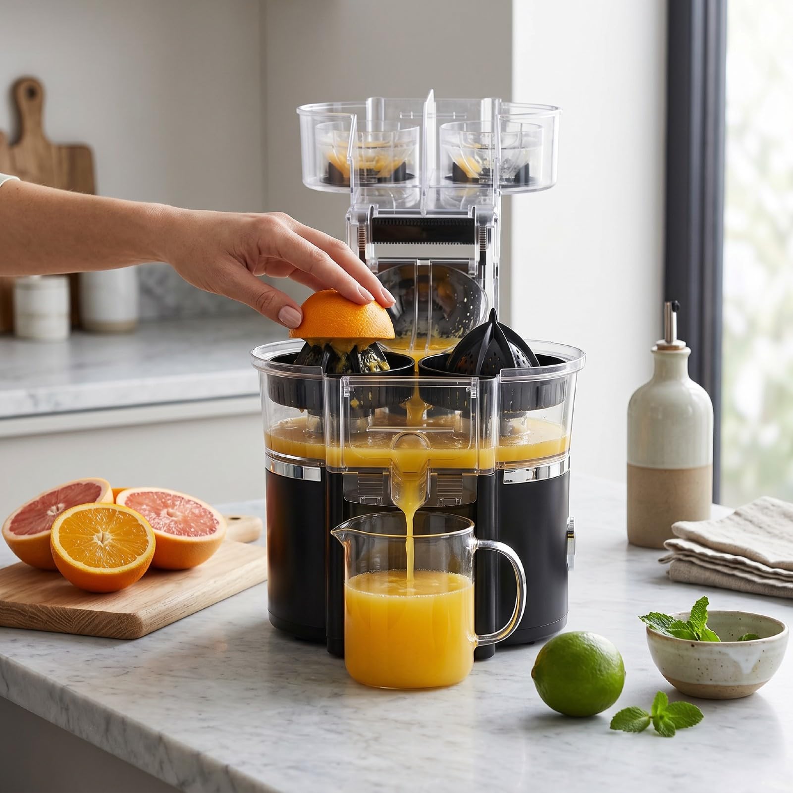 YUYTE Exprimidor de Cítricos Eléctrico Inalámbrico con 8 Ranuras, Capacidad de 500 Ml, Exprimidor Rápido de 20 Segundos para el Hogar, Cocina, Oficina, Extracción Doble de Frutas