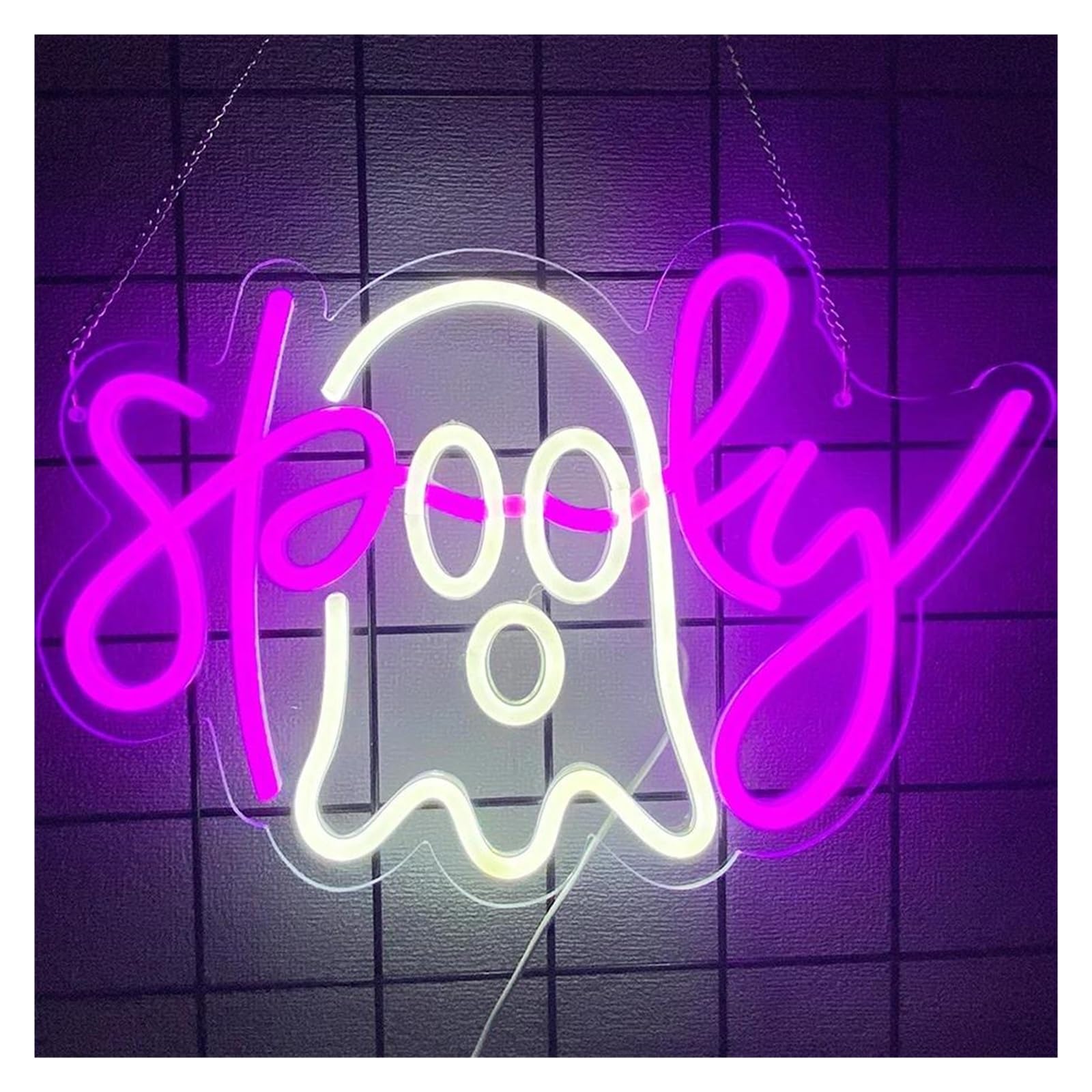 SHOUXI Sign Lamp Ghost Neon Signs for Party Wall Decor Spooky Ghost Lamp Gothic House Decorative Lamps 25.5cmх38cm