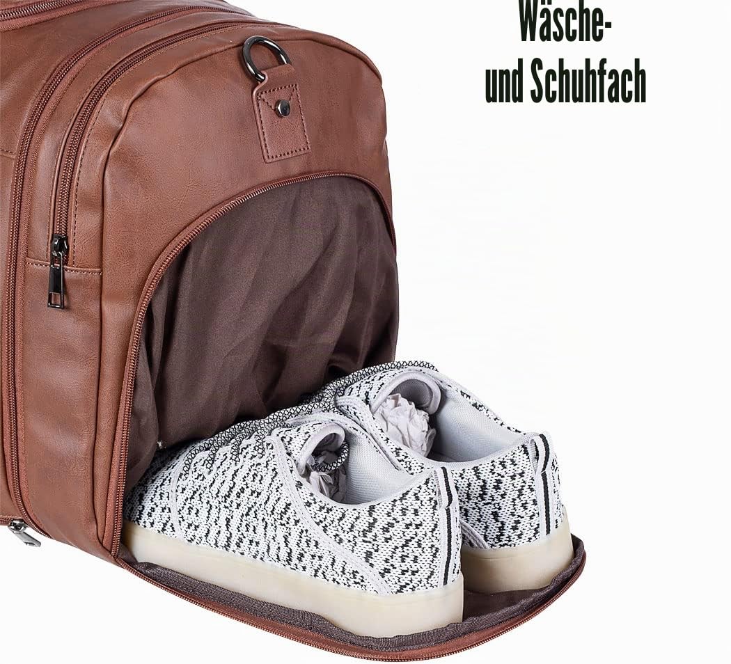 seyfocnia Reisetasche mit Schuhbeutel Reise Tasche für die Nacht, PU Leder übergroße Wochenendtasche, große Handgepäcktasche, Reisetasche für Damen und Herren