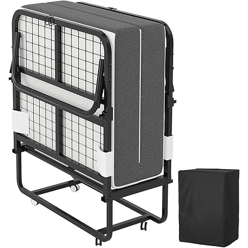 Portable Folding Bed for Adults, 75” x 31” Metal Foldable Bed on Wheels for Guest, Heavy Duty 450 lbs Support, Space Saving Roll Away Beds for Easy Storage