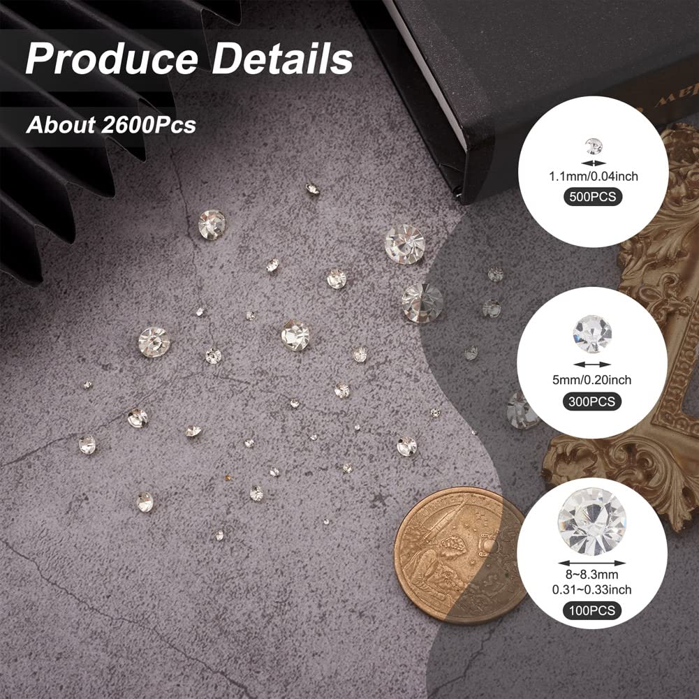Pandahall 2600-Piece Glass Rhinestone Assortment - 7 Sizes, Pointed Back, For Crafts & Jewelry Making