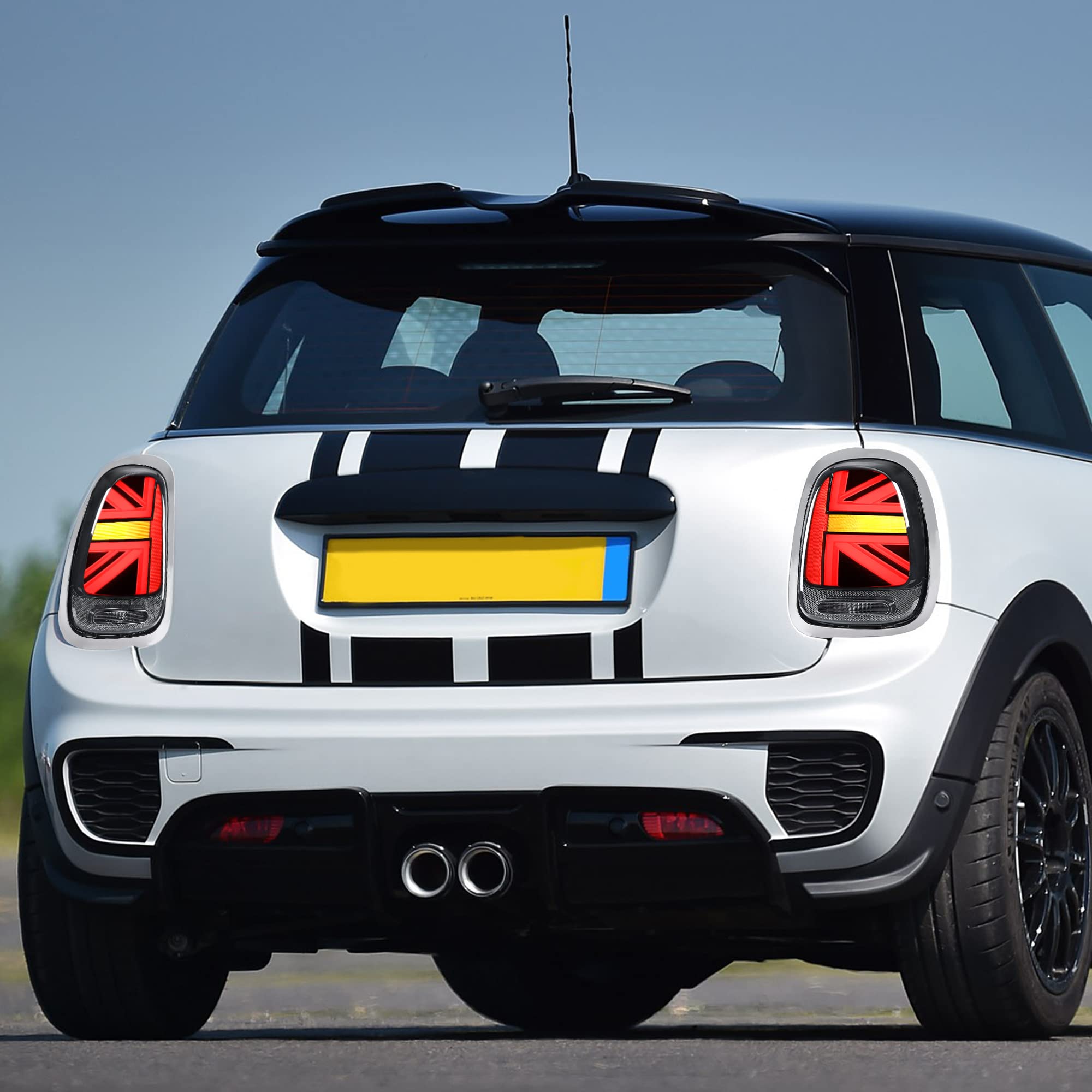 VLAND Fari posteriori per Mini Cooper F55 F56 F57 2014-2021 Gruppo luci posteriori Union Jack con indicatori di direzione sequenziali, nessuno fendinebbia (Fumè)