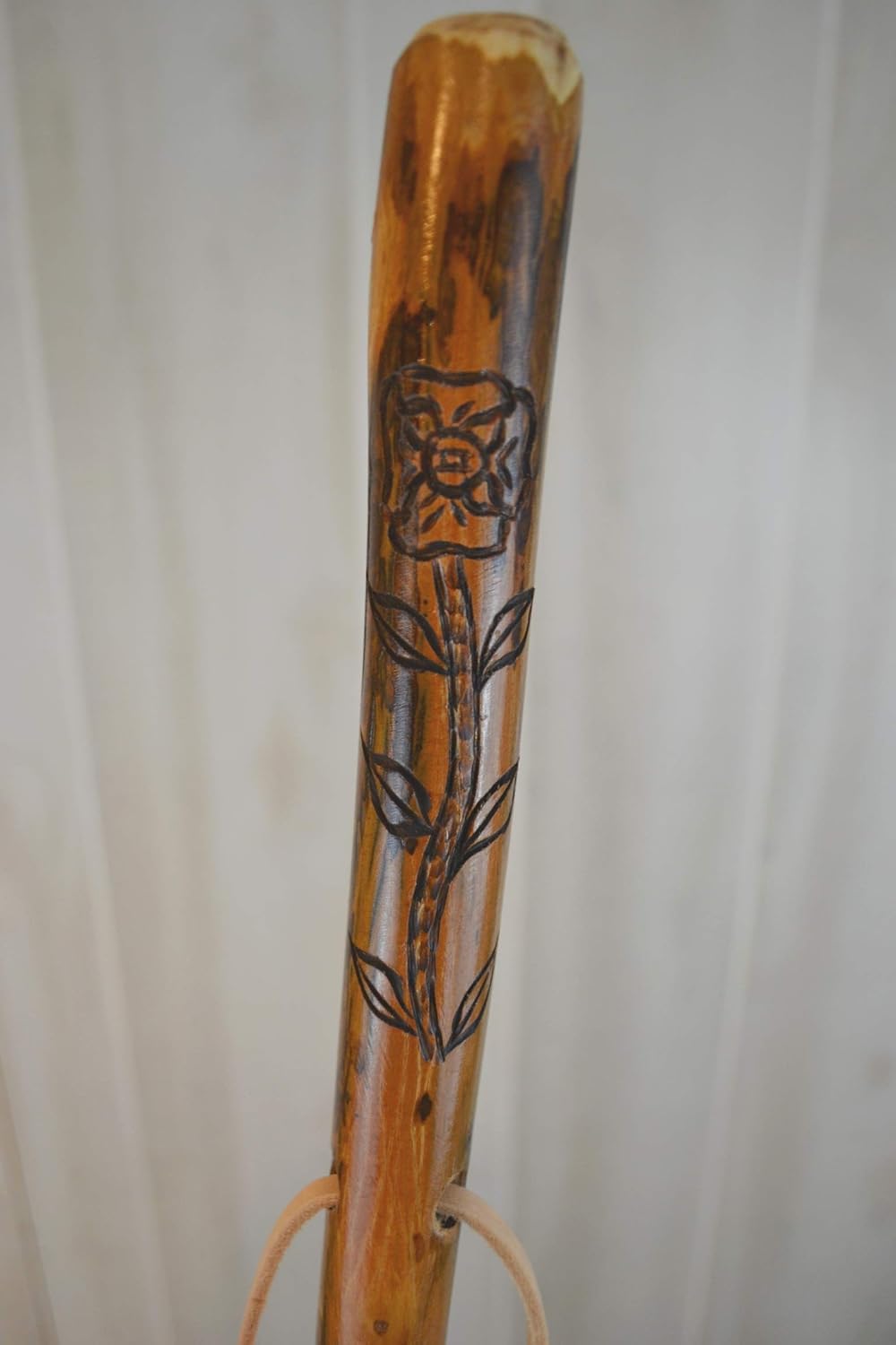 Flower and Vine Carving on Hardwood Walking Stick, Custom Height Hiking Stick 48" - 60" Tall, by Creation Carvings