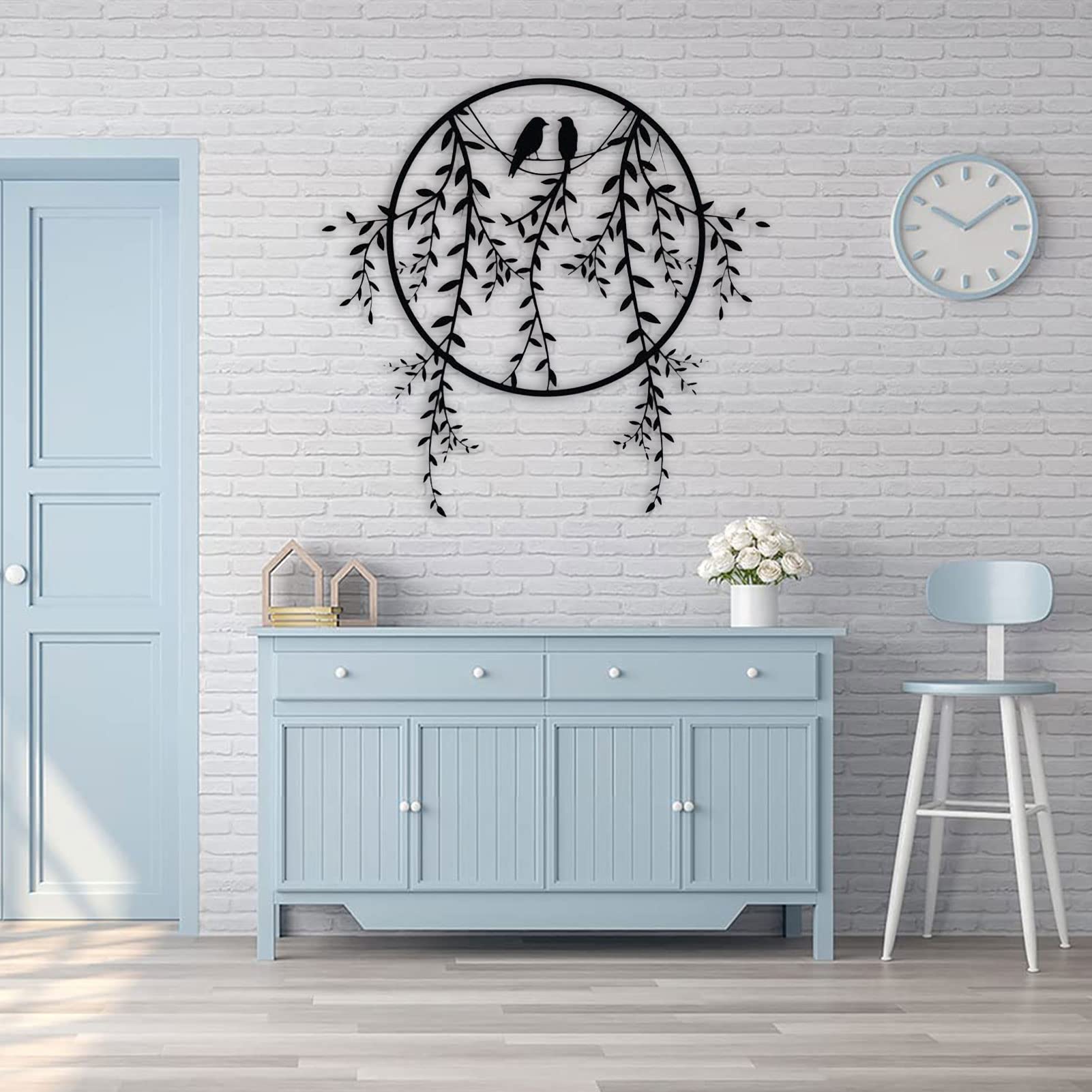 Wysokiej Jakości Miłość Ptaki Metalowa Sztuka Wall, Ptaki na gałęzi Metal Wall Decor, Okrągła Czarna Dekoracja, Wiszące Do Kryty Ogrodowy Ogród Home