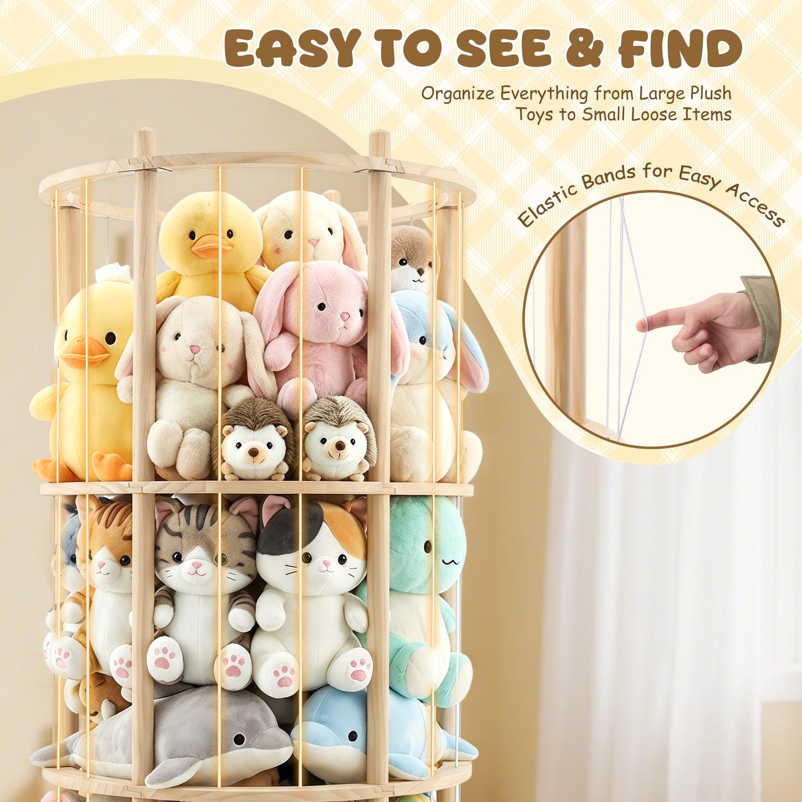 Rangement Peluches En Bois,Range Peluches Avec Roues Équipées De Freins 360° Grande Capacité 137 X 51 X 51 Cm,Rangement Doudou Pour Chambres D'Enfants,Salles De Jeux,Salons