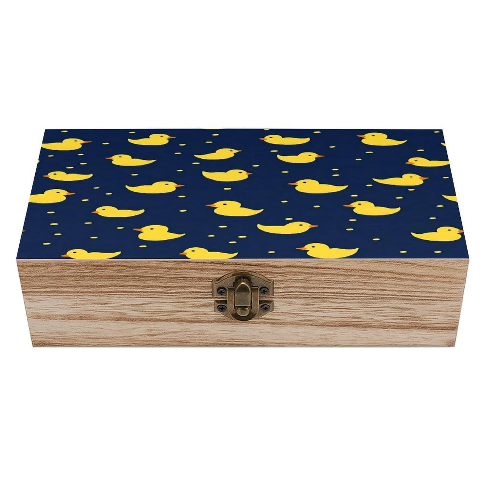 HLBSDM Yellow Rubber Ducks Wooden Storage Box with Front Clasp Vintage Keepsake Boxes for Jewelry Decorative Gift Ideas for Men Women