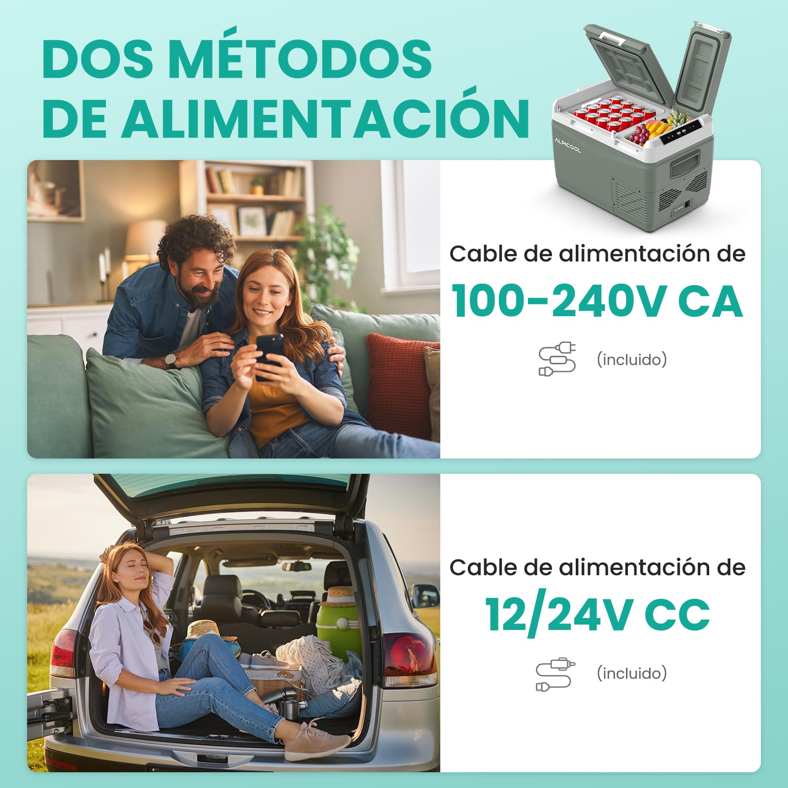 Alpicool KLS38 31L Nevera Portatil con Control de APP,2026 de Doble Zona Portátil Coche 12V /24V DC,-20℃ a 20℃, Nevera de Coche para Camping,Viajes,Automóvil,Bandeja de Hielo Incluida,Verde