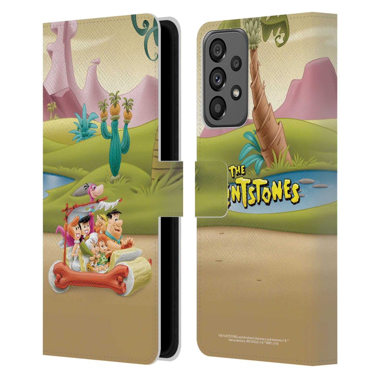 Head Case Designs Officially Licensed The Flintstones Stone Car Characters Leather Book Wallet Case Cover Compatible with Samsung Galaxy A73 5G (2022)
