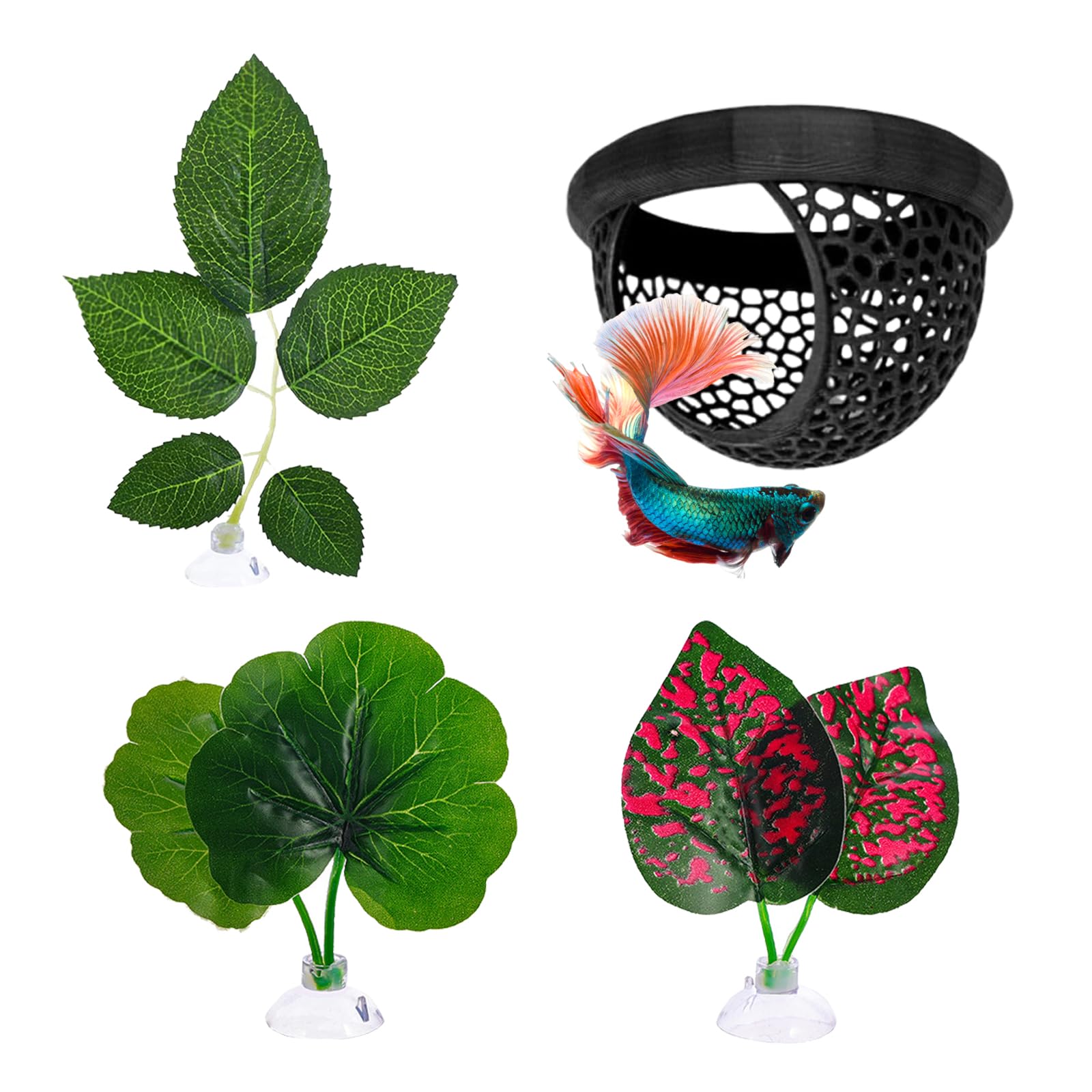WORUIB 1 Pcs Betta Hammock and 3 Pcs Fish Tank Plants