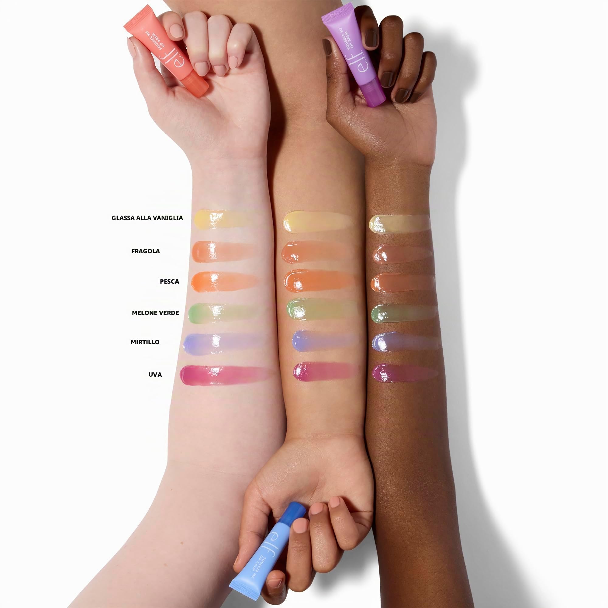 e.l.f. Squeeze Me Lip Balm, balsamo labbra idratante con tinta sheer, infuso con acido ialuronico, prodotto vegano e non testato sugli animali, Strawberry