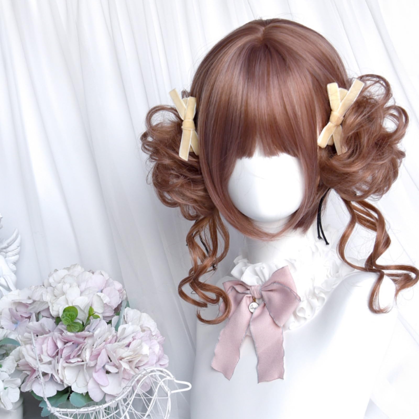 Perruque De Cosplay Courte Bob Lolita Pour Femmes Avec 2 Boucles À Pince Amovibles Petits Pains Cheveux Synthétiques Résistants À La Chaleur Pour La Fête D'halloween