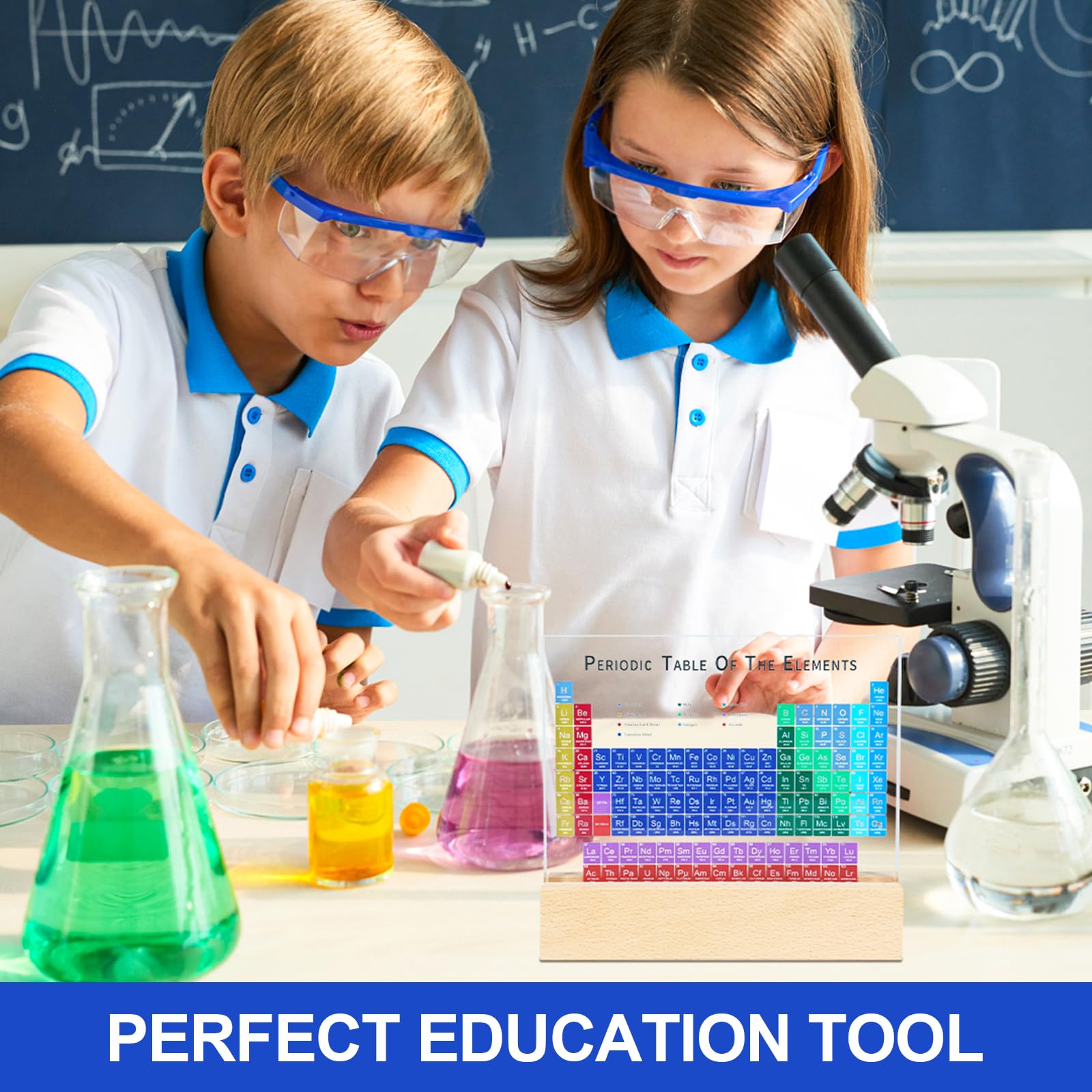 Acuxiaza Tavola periodica degli elementi: esposizione periodica da tavolo in acrilico con luci a LED colorate base, decorazione artigianale, strumento di insegnamento regalo per bambini