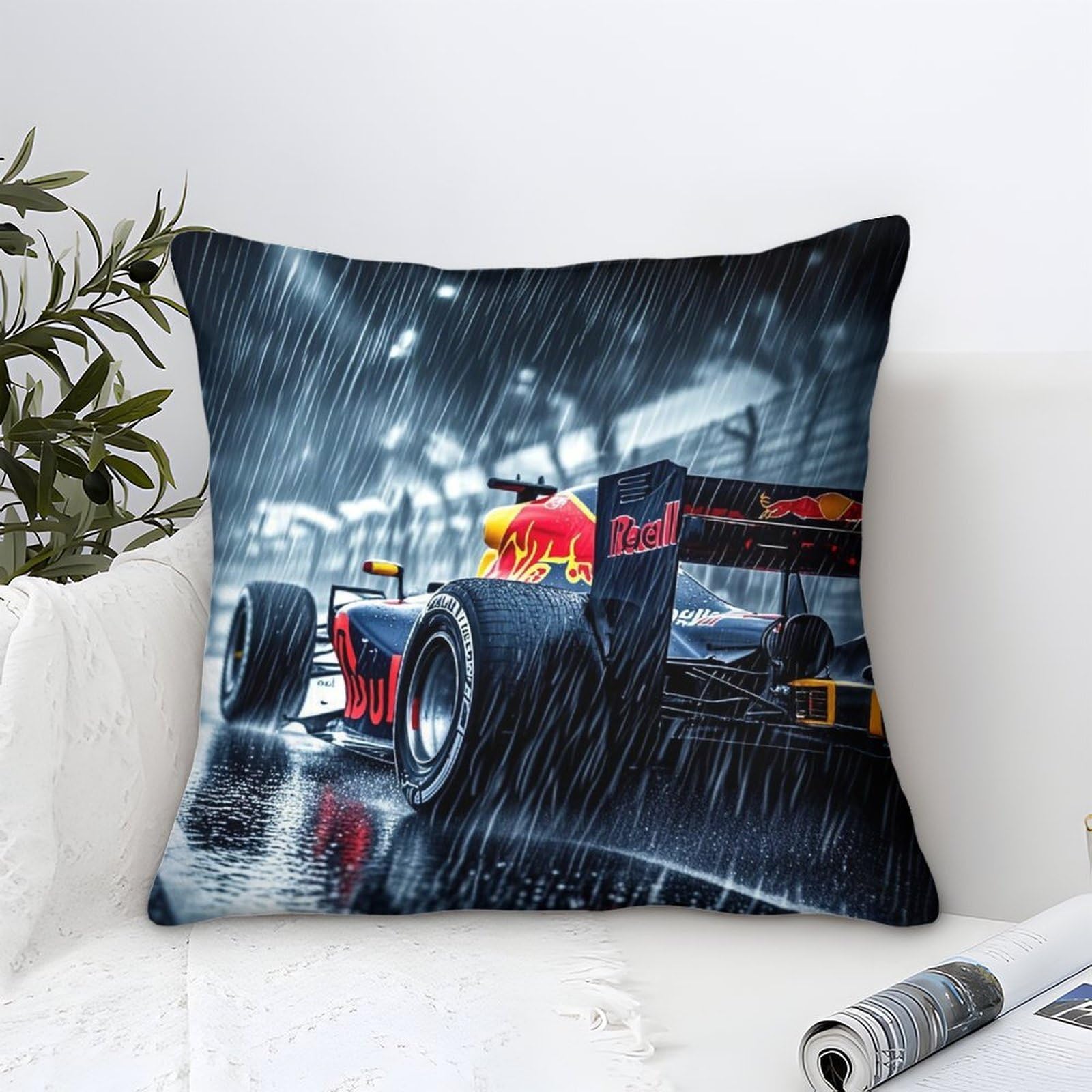 DAFUfbw Bulls Racing Themed Microfiber Cushion Cover, 50x50cm Formulaone Decorative Square Throw Pillow Case for Couch Livingroom Sofa Bed