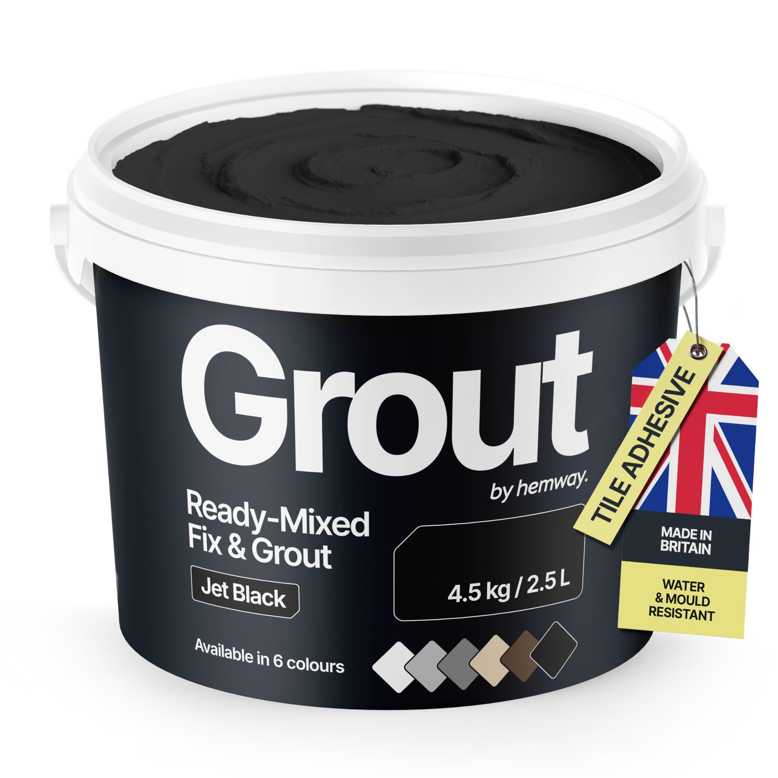 – Jet Black Ready Mixed Grout & Fix | Floor, Wall & Tile Adhesive 4.5kg / 2.5L | Water-Resistant, Anti-Mould, Easy to Use & Fast-Drying | Suitable as Kitchen, Bathroom Tile Grout - Jet Black Grout