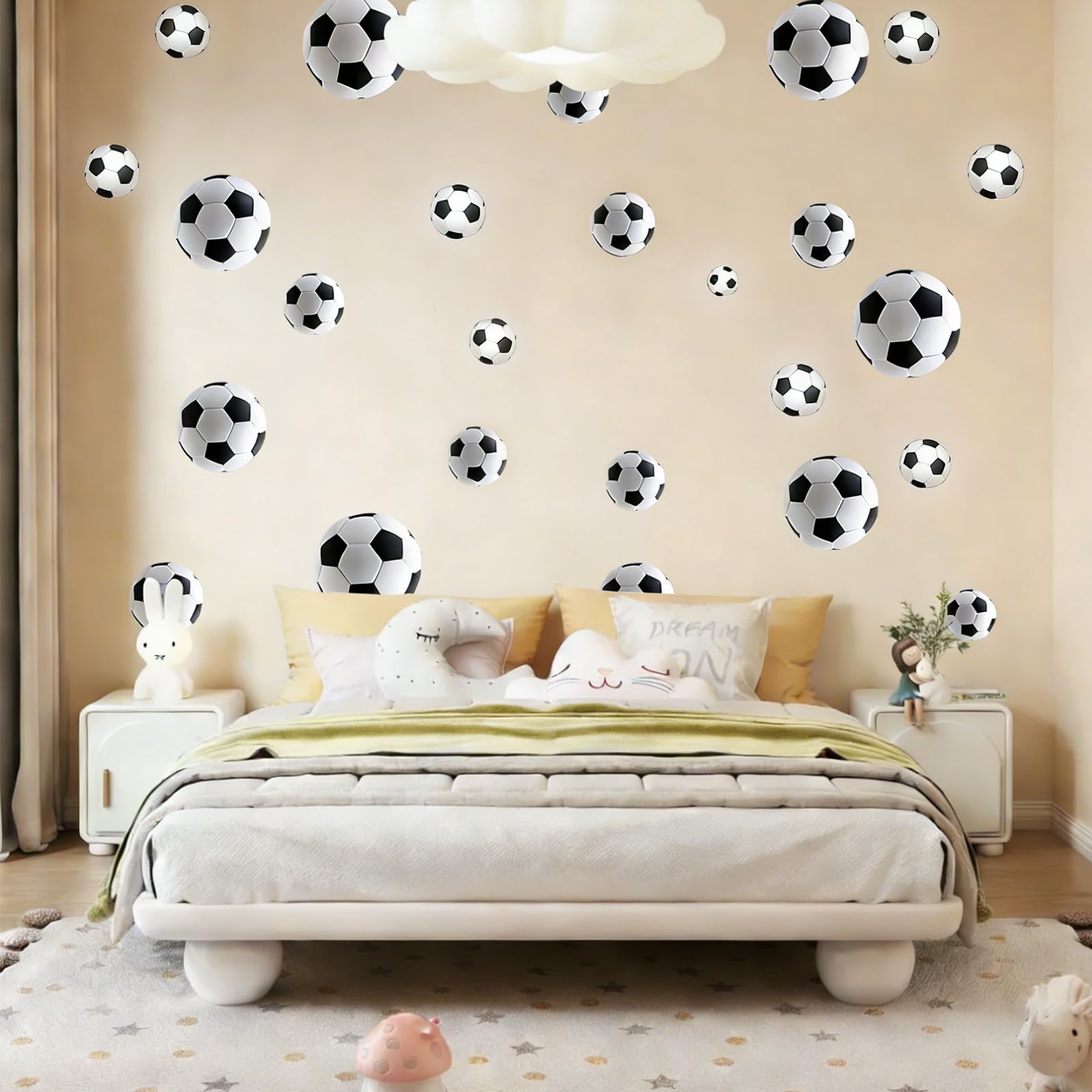 60 Pack Football Wall Stickers β Vinyl Soccer Ball Wall Decals β Removable Sports Wall Art for Boys Bedroom Playroom Classroom β Removable Stickers for Walls Windows Furniture