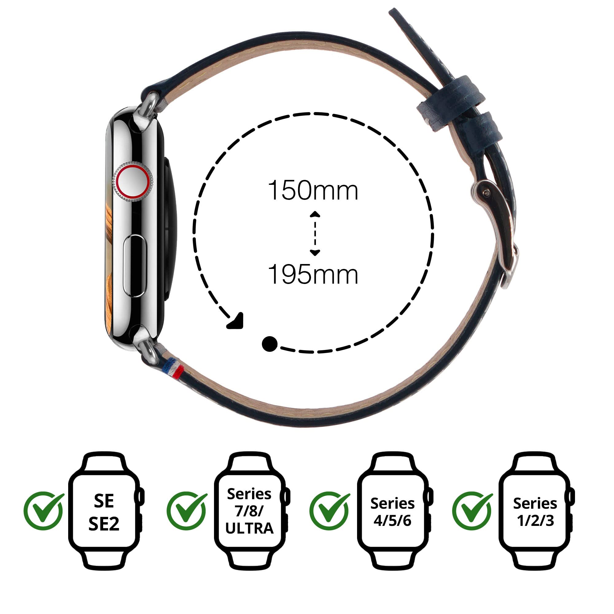 Eternel – Simple tour Armband ikonisch – Kompatibel mit allen Apple Watch Modellen – Alle Größen – Handgefertigt in Frankreich – Pflanzlich gegerbtes Leder