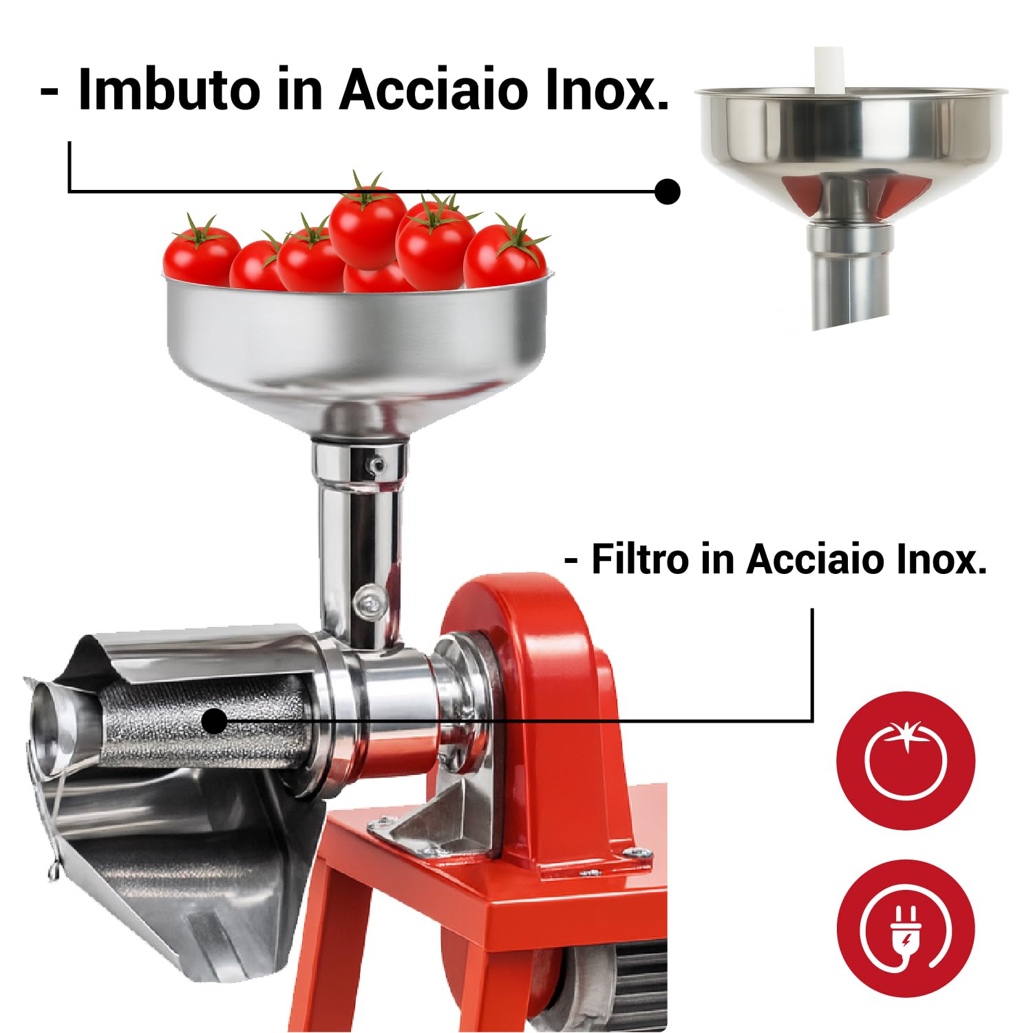 Crisalide® - Passapomodoro Elettrico N.5 Inox con Banco TS, Motore 330W 0,5 HP, Struttura in Alluminio Pressofuso, Filtro e Imbuto in Acciaio Inox, Trasmissione a Cinghia