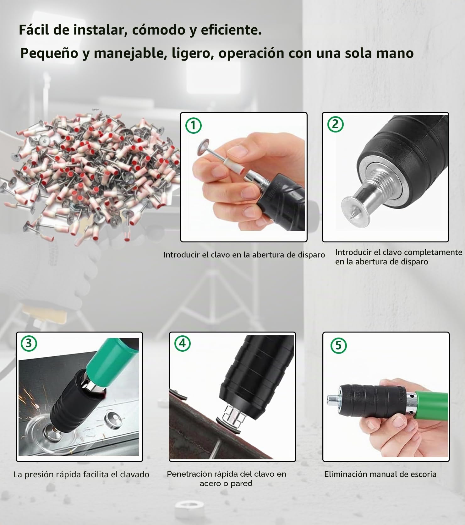400 clavos para pistola de clavos manual, pistola de clavos para hormigon, pistola de clavos de 7,3 mm clavos de acero clavadoras de hormigón, para techos de hormigón y conductos de cables.