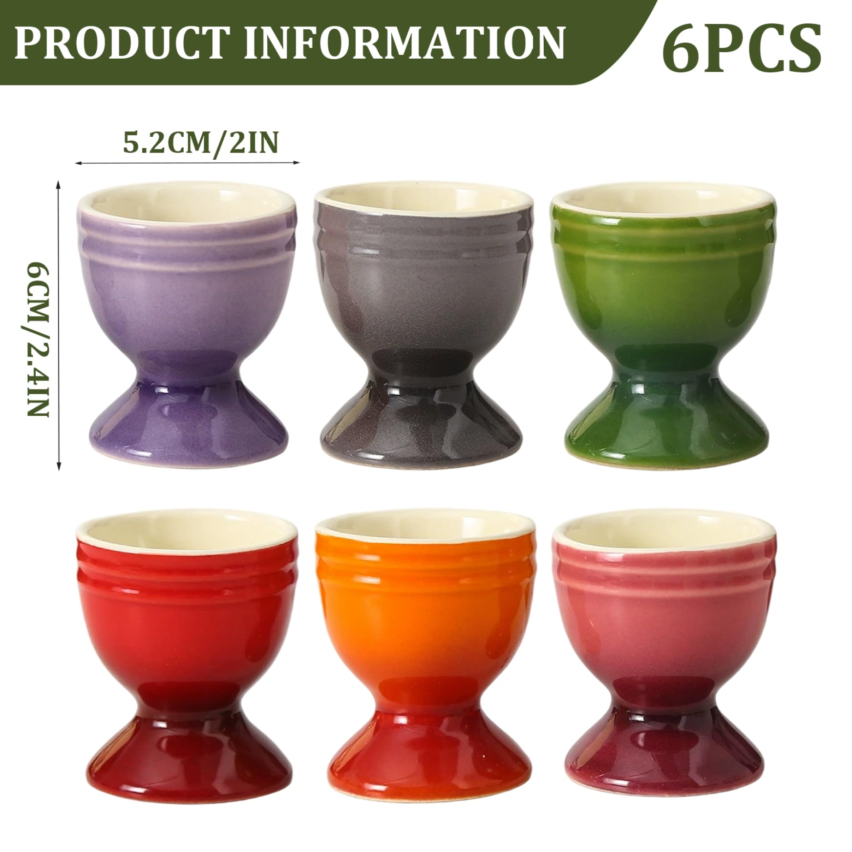 Lot de 6 coquetiers en céramique antidérapants pour œufs à la Coque, Organiseur de Rangement pour œufs à la Coque, Petit déjeuner, Brunch, fête 6, x 2 cm