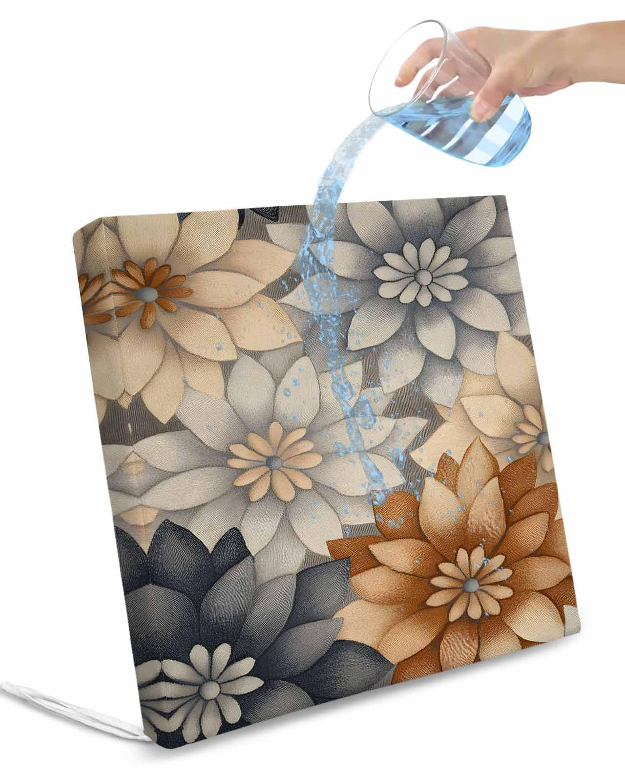 2 Pack Burnt Orange Grey Waterproof Cushion Covers with Ties, Outdoor Patio Chaise Lounge Chair Seat Cushion Slip Covers Replacement(Only Cover) Spring Floral Botanical Vintage 20